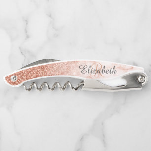Tire-bouchon Belle Marbre Doré Rose Monogramme Paillettes