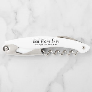 Tire-bouchon Best Mom Ever noir blanc texte personnalisé