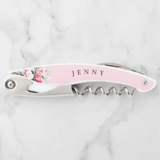 Tire-bouchon Blush Pink Peony Floral Personalized Bridesmaid