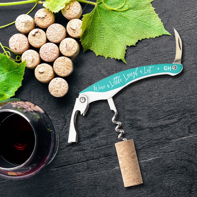 Tire-bouchon Boire un peu rire beaucoup (Personalized Corkscrew with your initials on the end - great gift idea!)