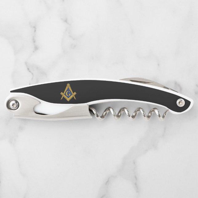 Tire-bouchon Cadeaux maçonniques Freemason Carré et Compass Bla (Devant)