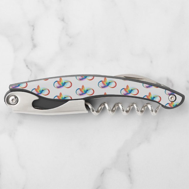 Tire-bouchon Colibri arc-en-ciel avec symbole Infinity (Devant)