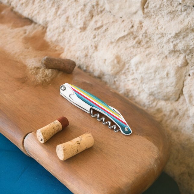 Tire-bouchon Des rayures rouges et jaunes entre les tons bleus (Corkscrew Bottle Opener)