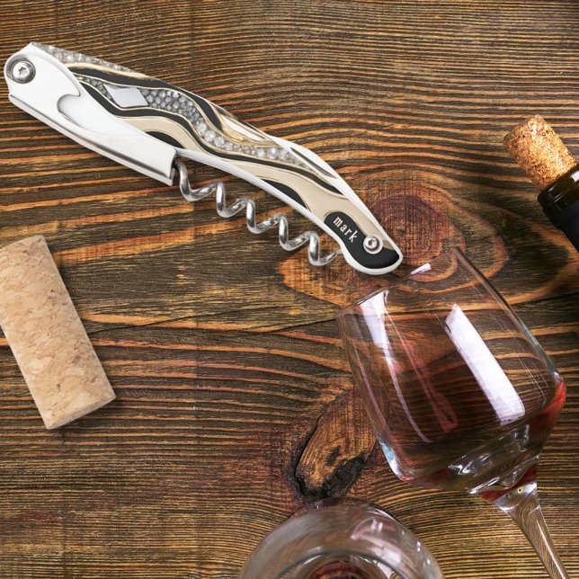 Tire-bouchon Diamants blancs et rayures dorées zèbres sur noir (Créateur téléchargé)