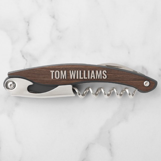 Tire-bouchon Elegant Brown Wood Texture Modern Style Monogram (Devant)