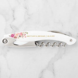 Tire-bouchon Élégant Mariage d'or rose floral