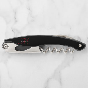 Tire-bouchon Élégant Monogramme moderne noir rouge