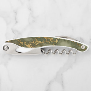 Tire-bouchon Elégant Olive Green Gold Marble Texture