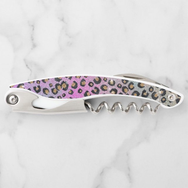 Tire-bouchon Elegant Pink Blue Gold Glitter Black Leopard (Devant)