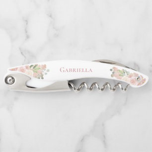Tire-bouchon Elégante aquarelle Floral rose Boho Nom du Mariage