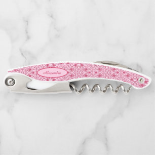 Tire-bouchon Elégante Fleur rose et rouge Damas