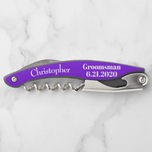Tire-bouchon Groomsman Violet Noir Mariage Faveur (Dos)