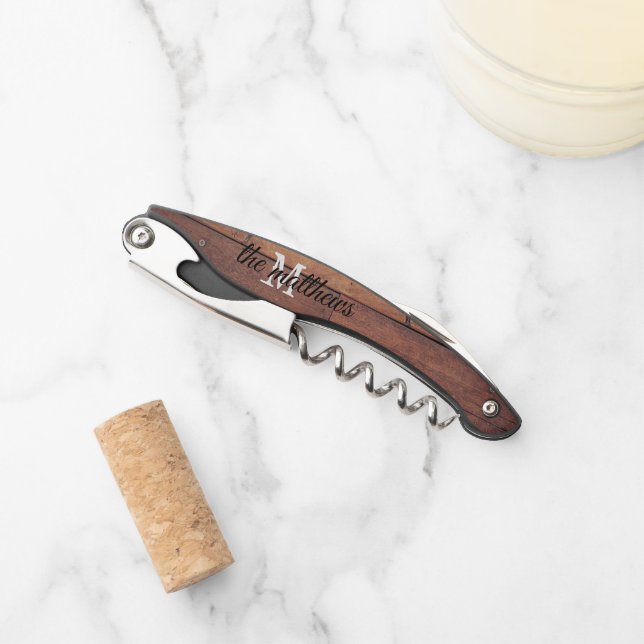 Tire-bouchon Maison en bois rustique Monogramme personnalisé (Devant)