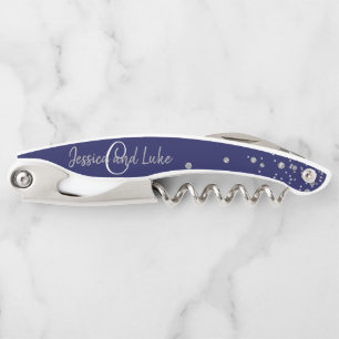 Tire-bouchon Mariage Favor Cadeau Élégant Marine Monogramme Arg
