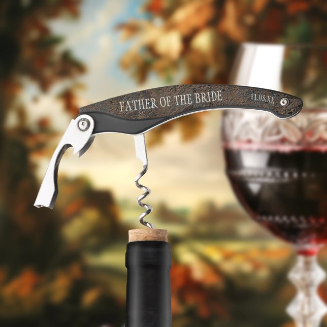 Tire-bouchon Mariage Favor Vin Vin Bouteille Ouverture (Wine corkscrew bottle opener featuring a grunge metallic design - father of the bride - wedding)