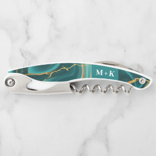Tire-bouchon Mariage Monogramme Green Gold Agate Géode