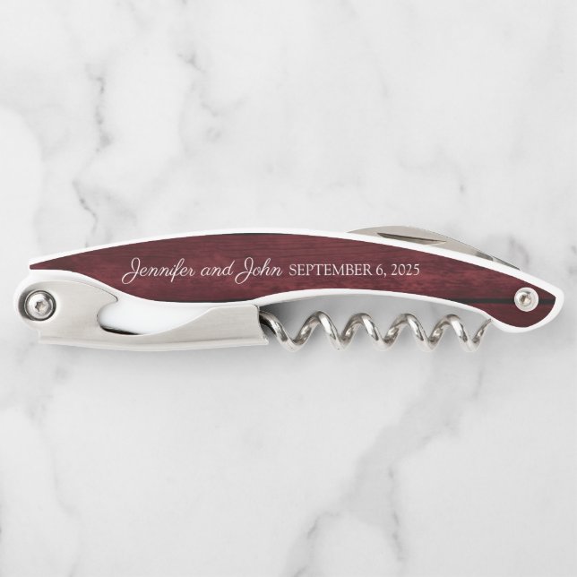 Tire-bouchon Maroon Floral Bois Mariage Rustique Faveurs (Devant)
