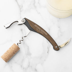 Tire-bouchon Marron Grain de Bois Rustique Personnalisé