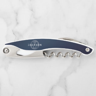 Tire-bouchon Monogramme bleu marine moderne simple personnalisé