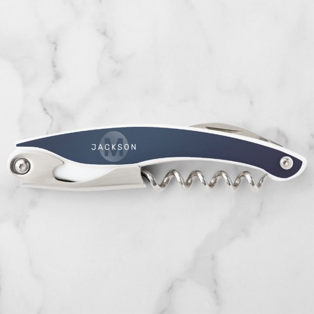 Tire-bouchon Monogramme bleu marine moderne simple personnalisé (Devant)