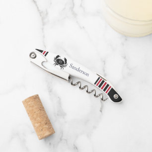 Tire-bouchon Monogramme Crabe Noir Blanc Noir Nautique