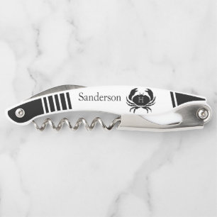 Tire-bouchon Monogramme Crabe noir et blanc Nautique
