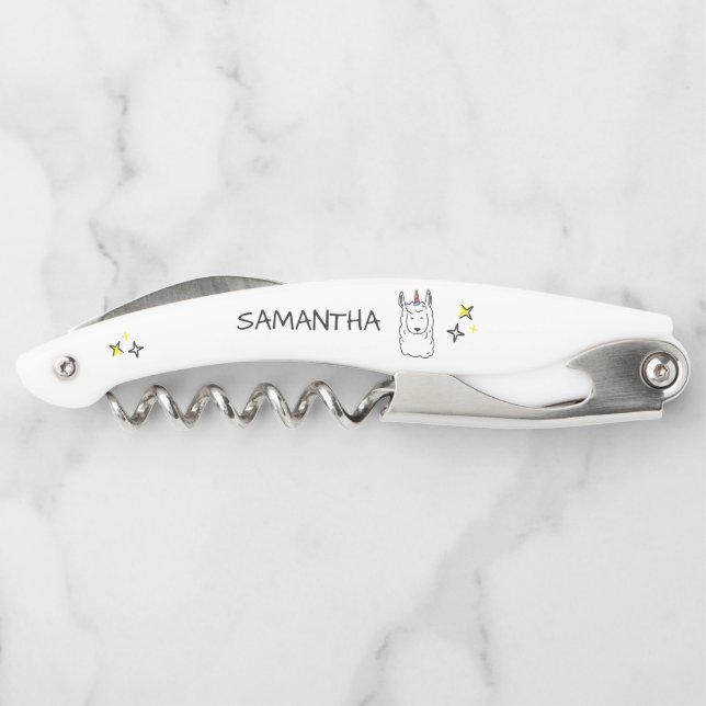 Tire-bouchon Monogramme Cute Funny Unicorne Alpaca Llama (Dos)