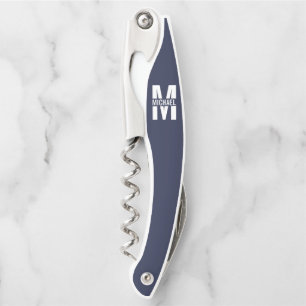 Tire-bouchon Monogramme et nom personnalisés bleu marine