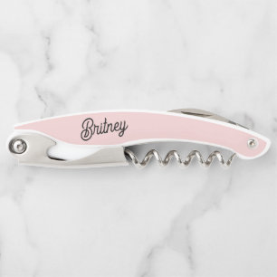 Tire-bouchon Monogramme et nom rose pâle moderne