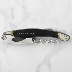 Tire-bouchon Monogramme Mariage noir blanc et or