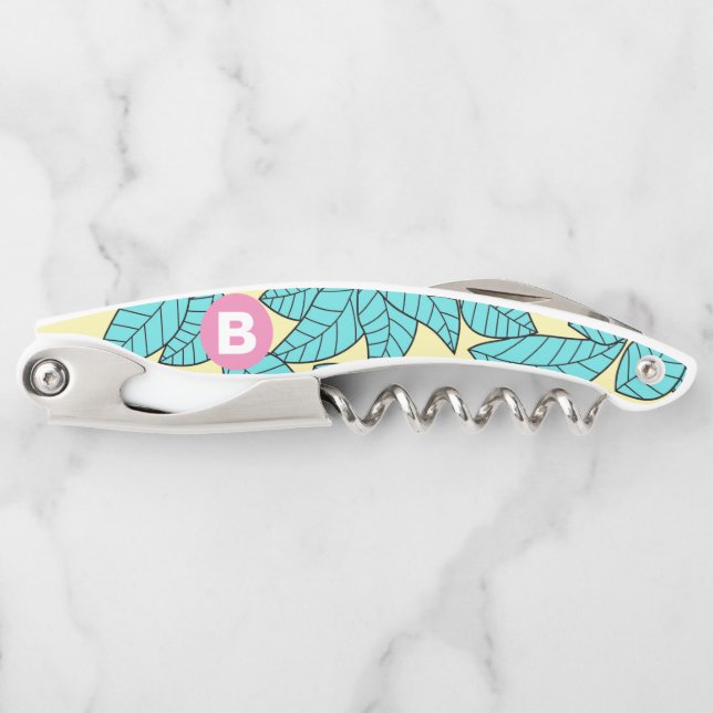 Tire-bouchon Monogramme rose vif du Motif botanique Feuille tur (Devant)
