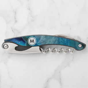 Tire-bouchon Motif Cool Blue Agate avec monogramme