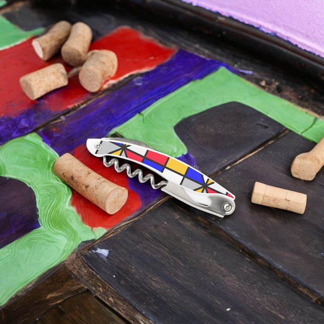 Tire-bouchon Motif géométrique Carré multicolore (Corkscrew Bottle Opener)