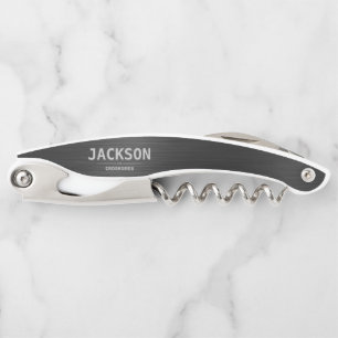 Tire-bouchon Noir moderne Nom simple Groomsmen personnalisé