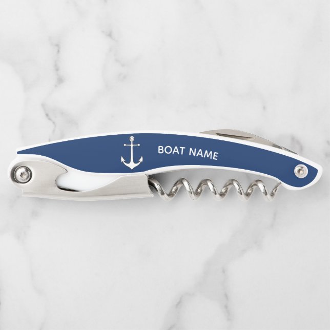 Tire-bouchon Nom du bateau Ancre Vis bleu (Devant)