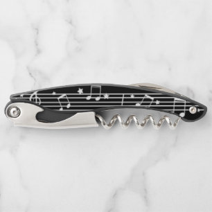 Tire-bouchon Notes musicales en feuille Noir et blanc