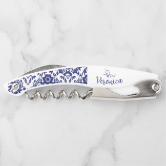 Tire-bouchon Ouvrage floral bleu personnalisé