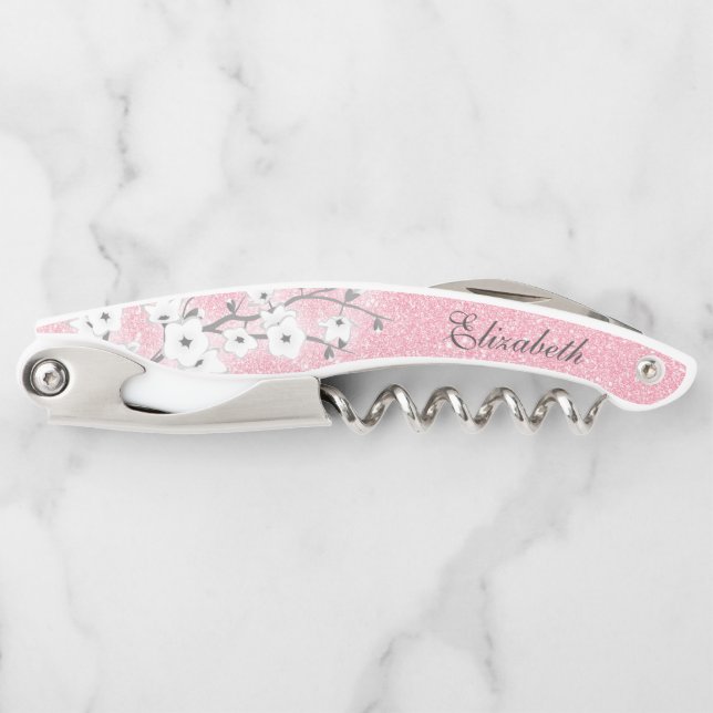 Tire-bouchon Parties scintillant rose blanc en fleurs de cerisi (Devant)