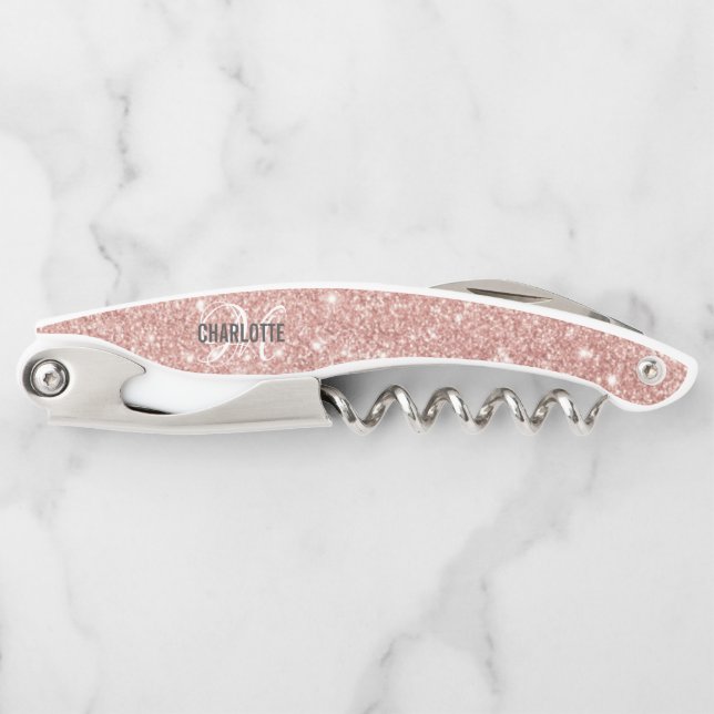 Tire-bouchon Parties scintillant rose vif moderne monogramme no (Devant)