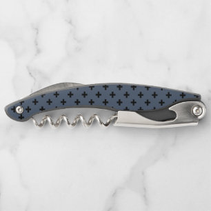 Tire-bouchon Polka noire croise sur bleu-gris