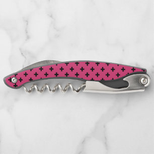 Tire-bouchon Polka noire croise sur fuchsia