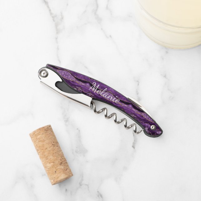 Tire-bouchon Purple Gold Parties scintillant Votre nom Waiter's (Devant)