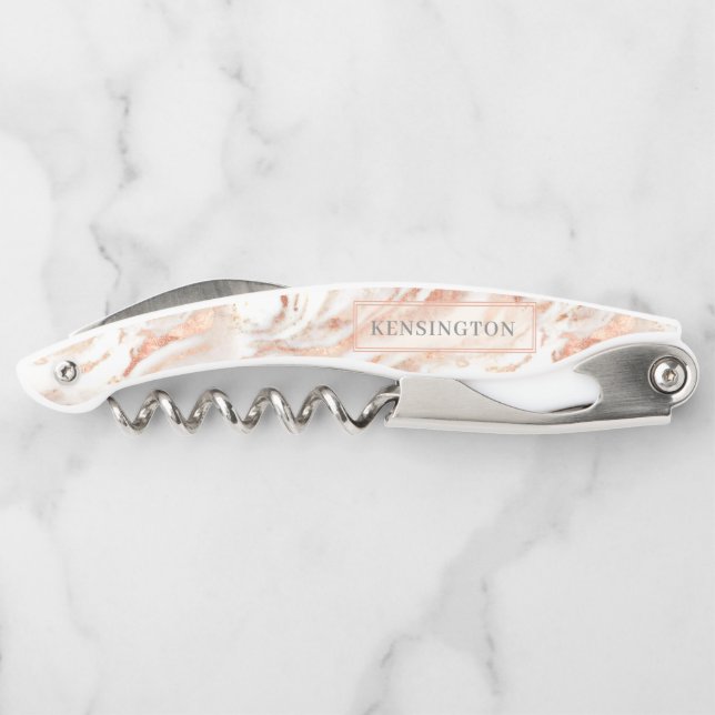 Tire-bouchon Rose en cuivre personnalisé en marbre métallique o (Dos)