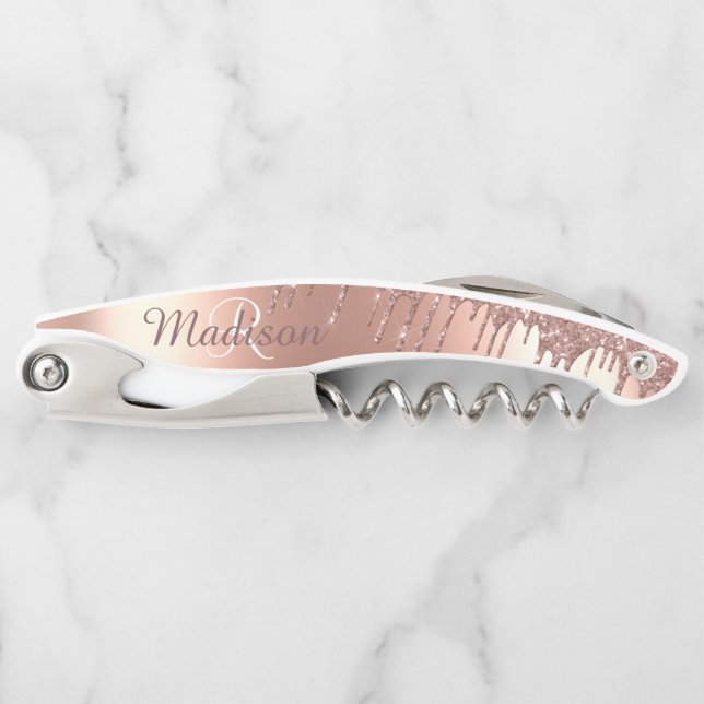 Tire-bouchon Rose Gold Stylish Monogramme Parties scintillant m (Devant)