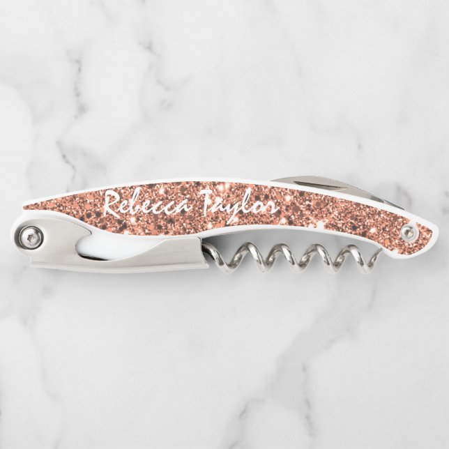 Tire-bouchon Rose moderne Monogramme de Parties scintillant d'o (Devant)