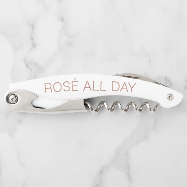 Tire-bouchon Rosé toute la journée | Trendy Faux Rose Gold Text (Devant)