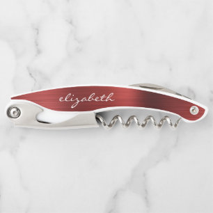 Tire-bouchon Rouge Faux brossé métal Script personnalisé