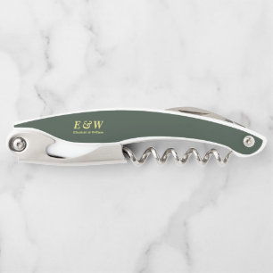 Tire-bouchon Royal Green Elegant Monogramme Mariage moderne