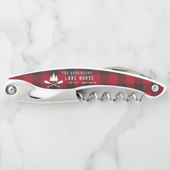 Tire-bouchon Rustique Country Lake House Tree Red Buffalo Plaid (Devant)