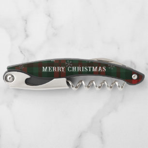 Tire-bouchon Snowflakes Plaid Joyeux Noël Vert Rustique